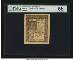 image for: Delaware January 1, 1776 18d PMG Choice About Unc 58....