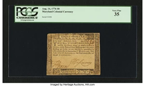 image for: Maryland August 14, 1776 $8 PCGS Very Fine 35....