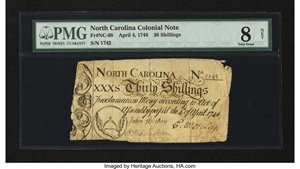 image for: North Carolina April 4, 1748 30s PMG Very Good 8 Net....