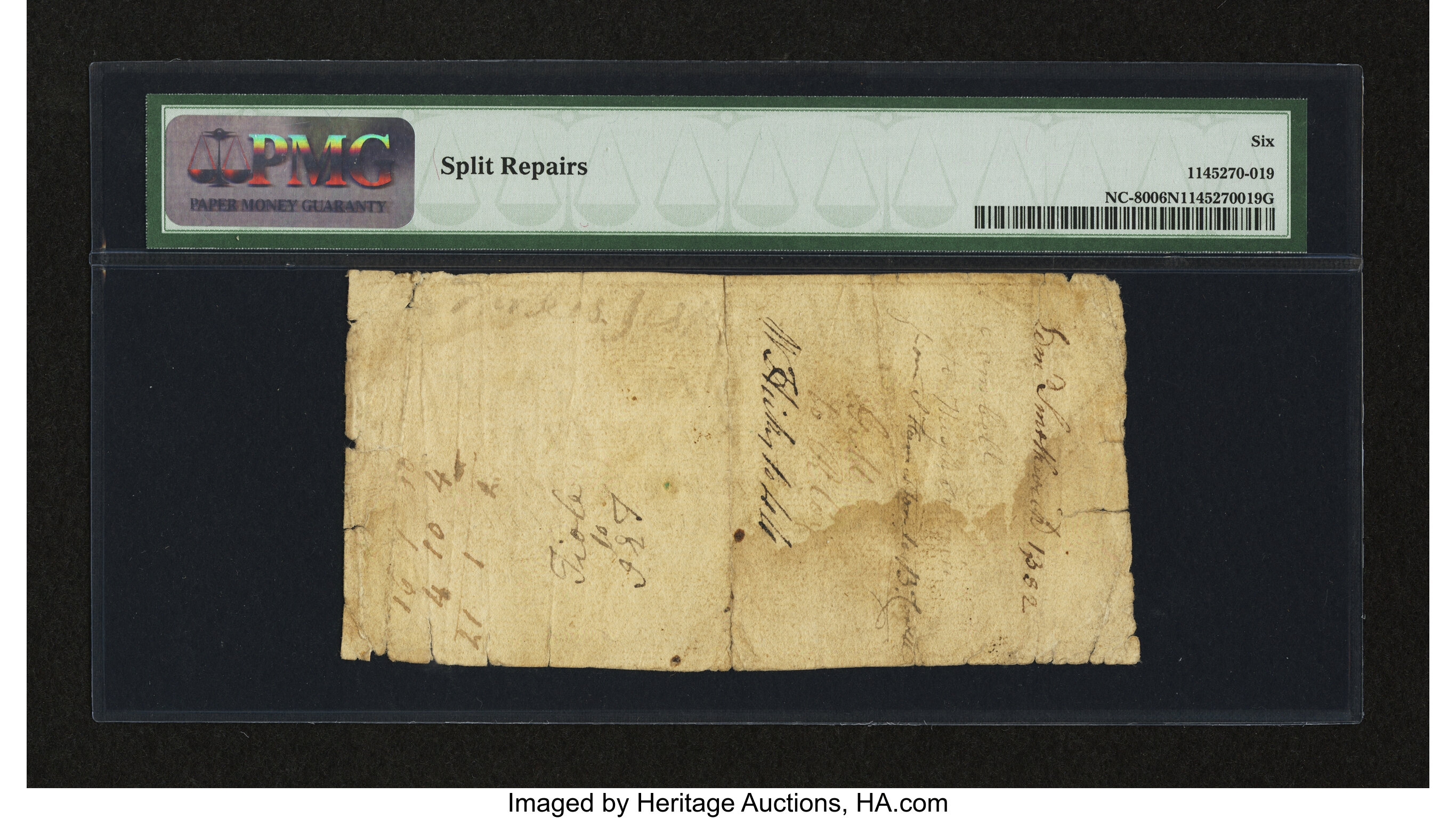 image for: North Carolina March 9, 1754 26s8d PMG Good 6 Net....