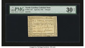image for: North Carolina April 23, 1761 £3 PMG Very Fine 30 Net....