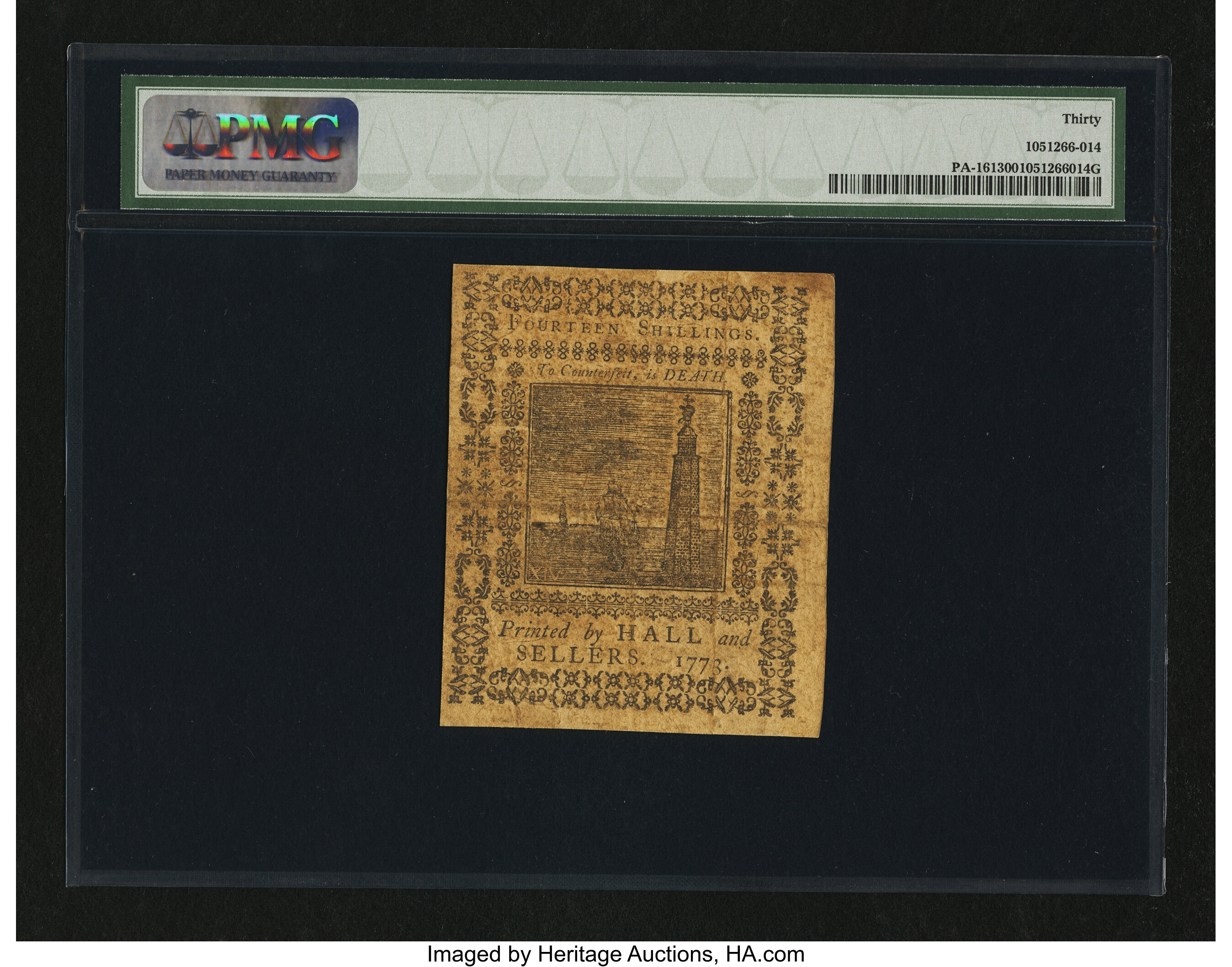 image for: Pennsylvania March 20, 1773 14s PMG Very Fine 30....