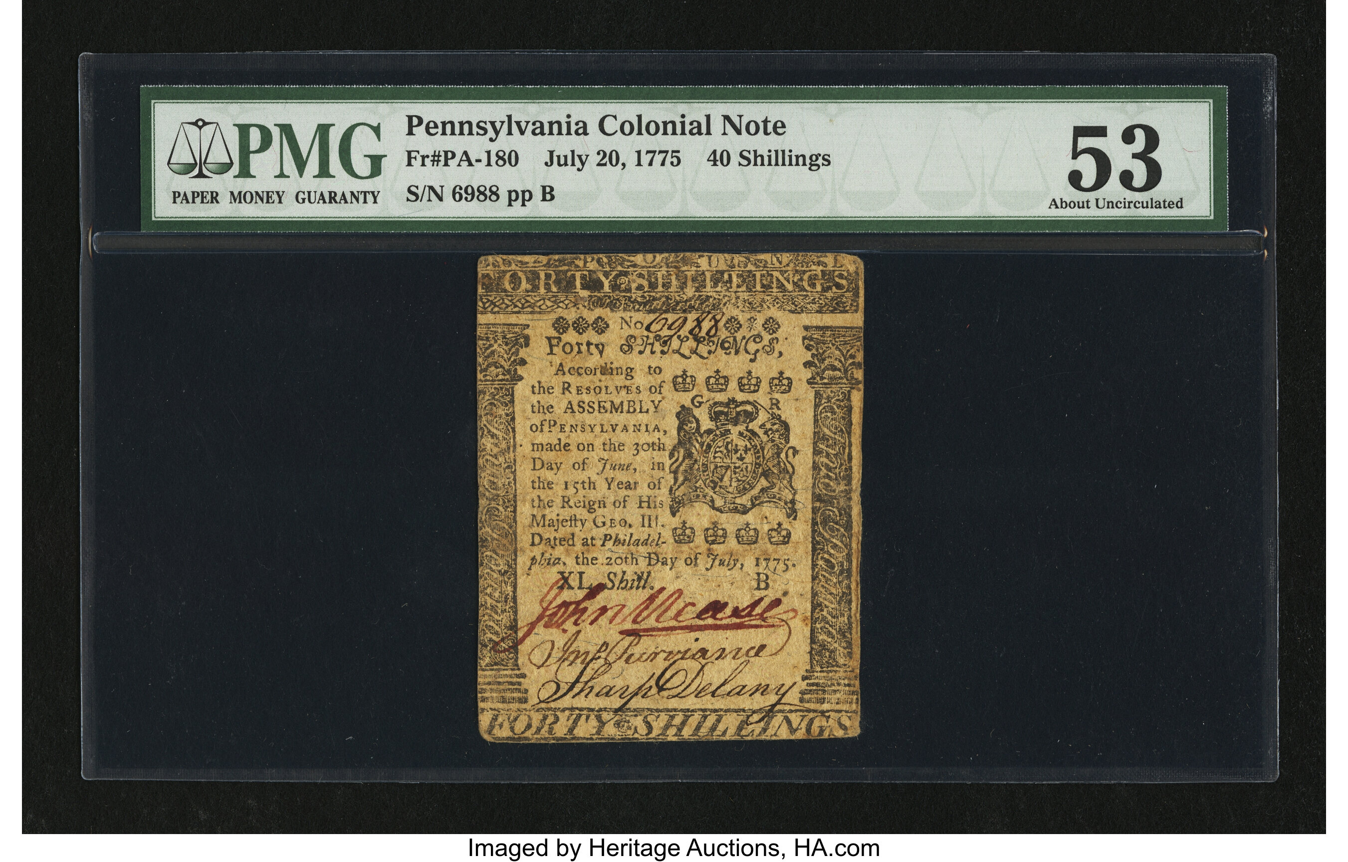 image for: Pennsylvania July 20, 1775 40s PMG About Uncirculated 53....