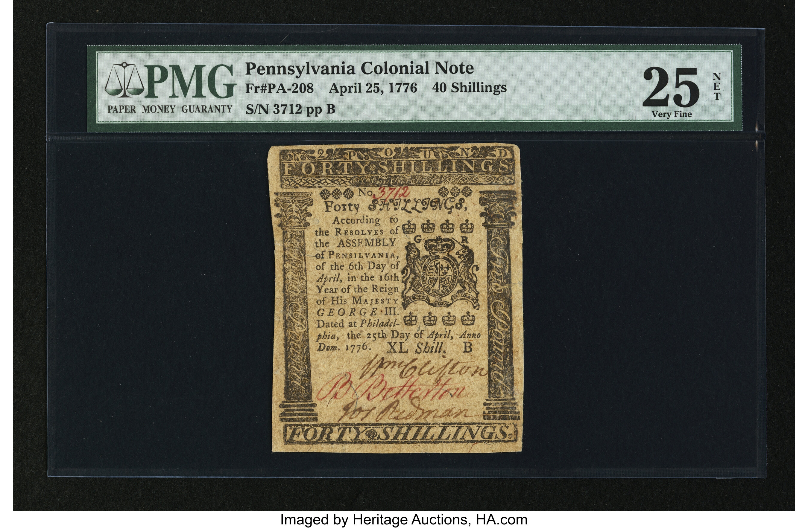 image for: Pennsylvania April 25, 1776 40s PMG Very Fine 25 Net....