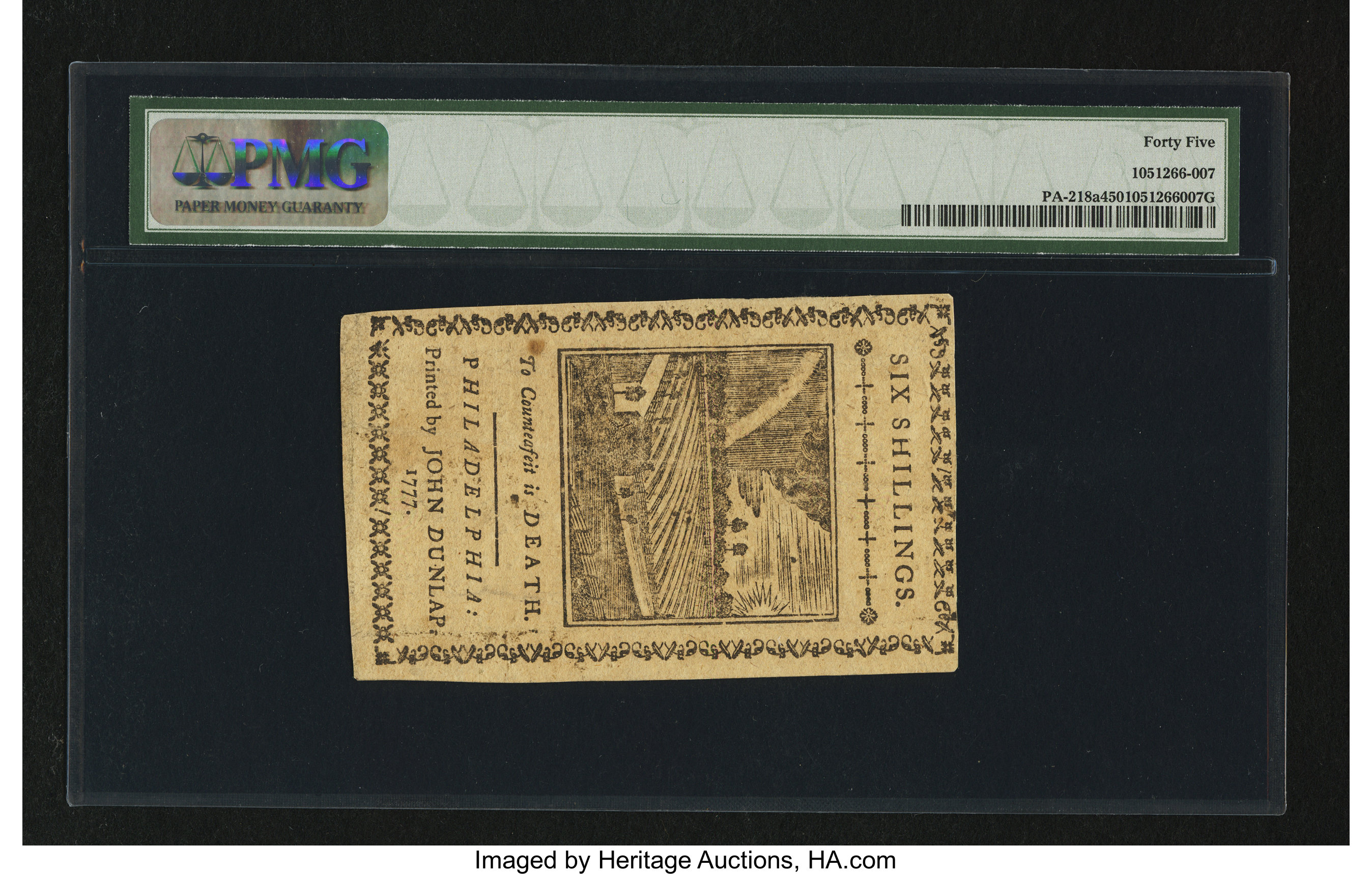 image for: Pennsylvania April 10, 1777 6s PMG Choice Extremely Fine 45....