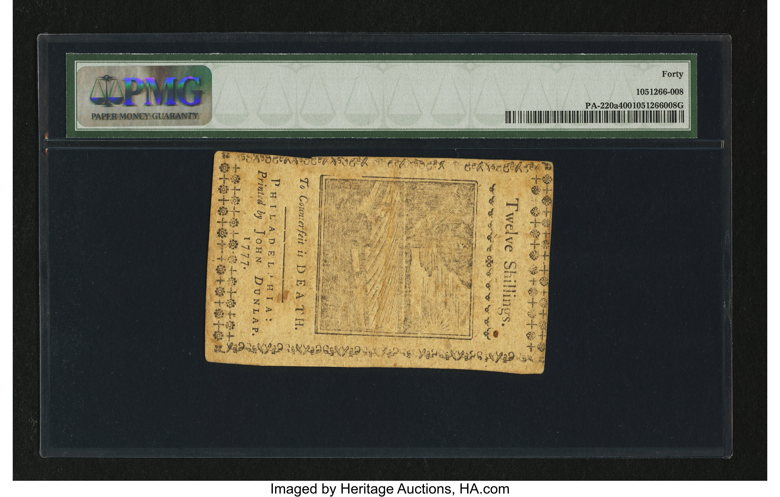 image for: Pennsylvania April 10, 1777 12s PMG Extremely Fine 40....
