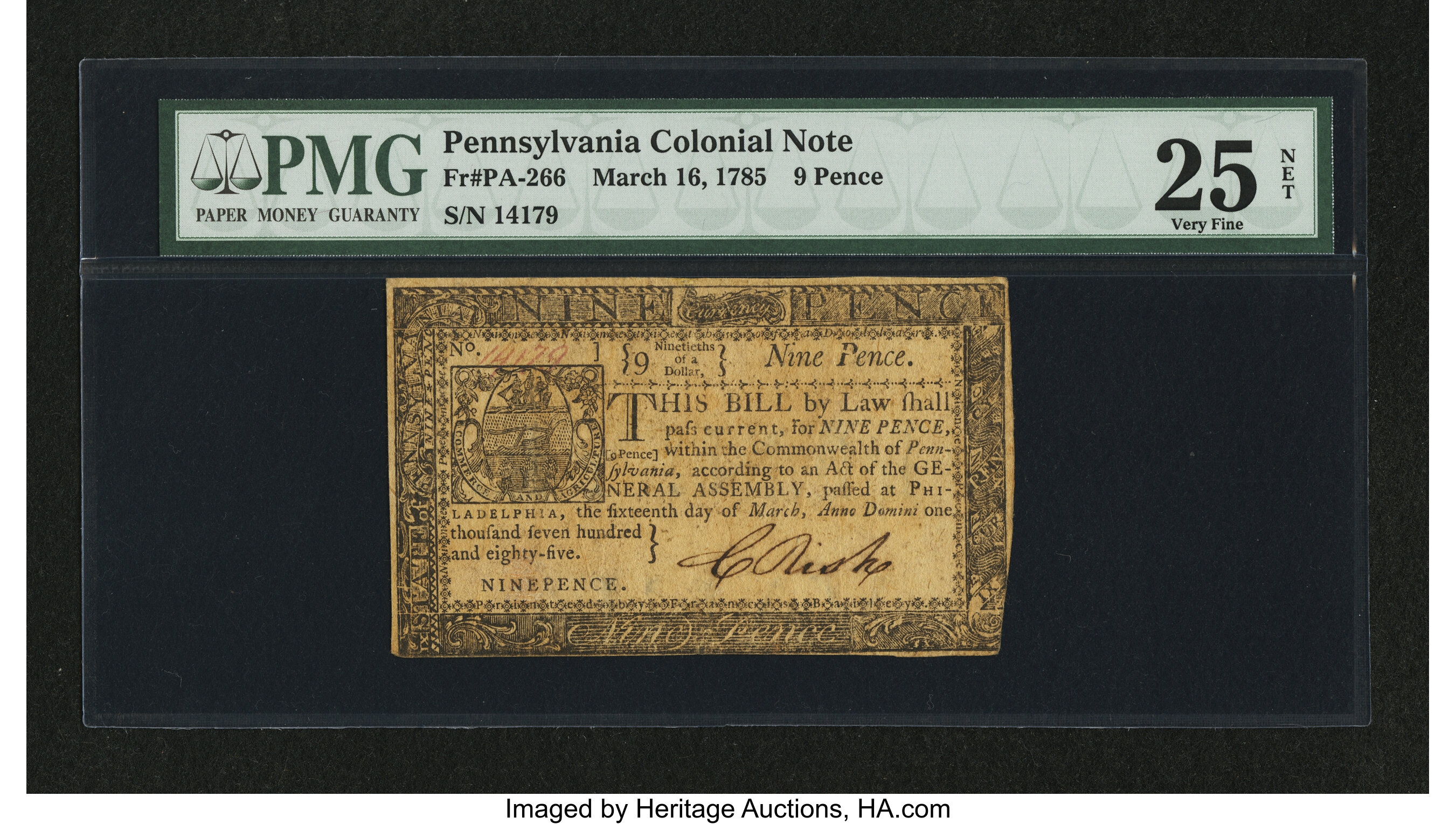 image for: Pennsylvania March 16, 1785 9d PMG Very Fine 25 Net....