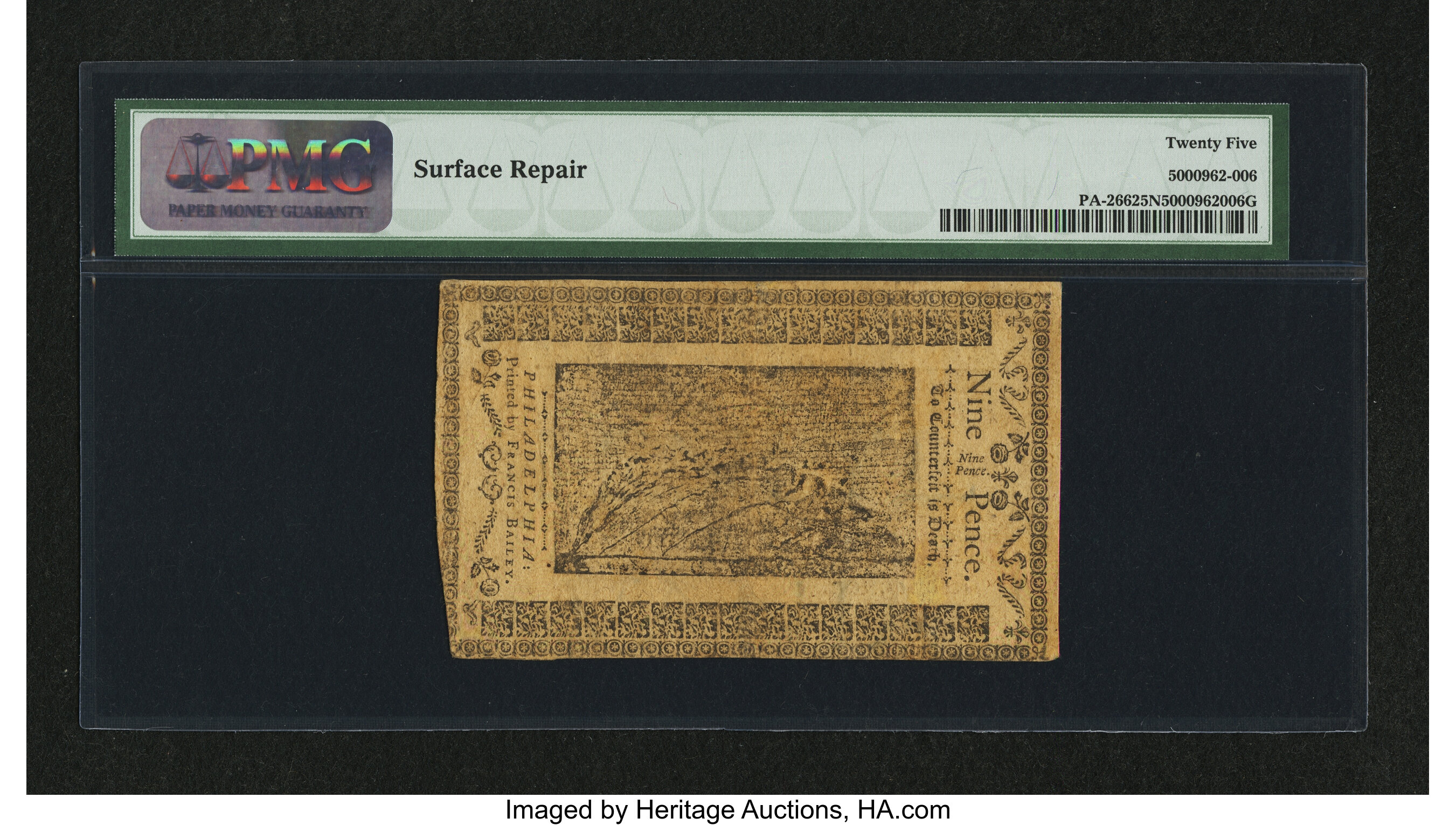 image for: Pennsylvania March 16, 1785 9d PMG Very Fine 25 Net....