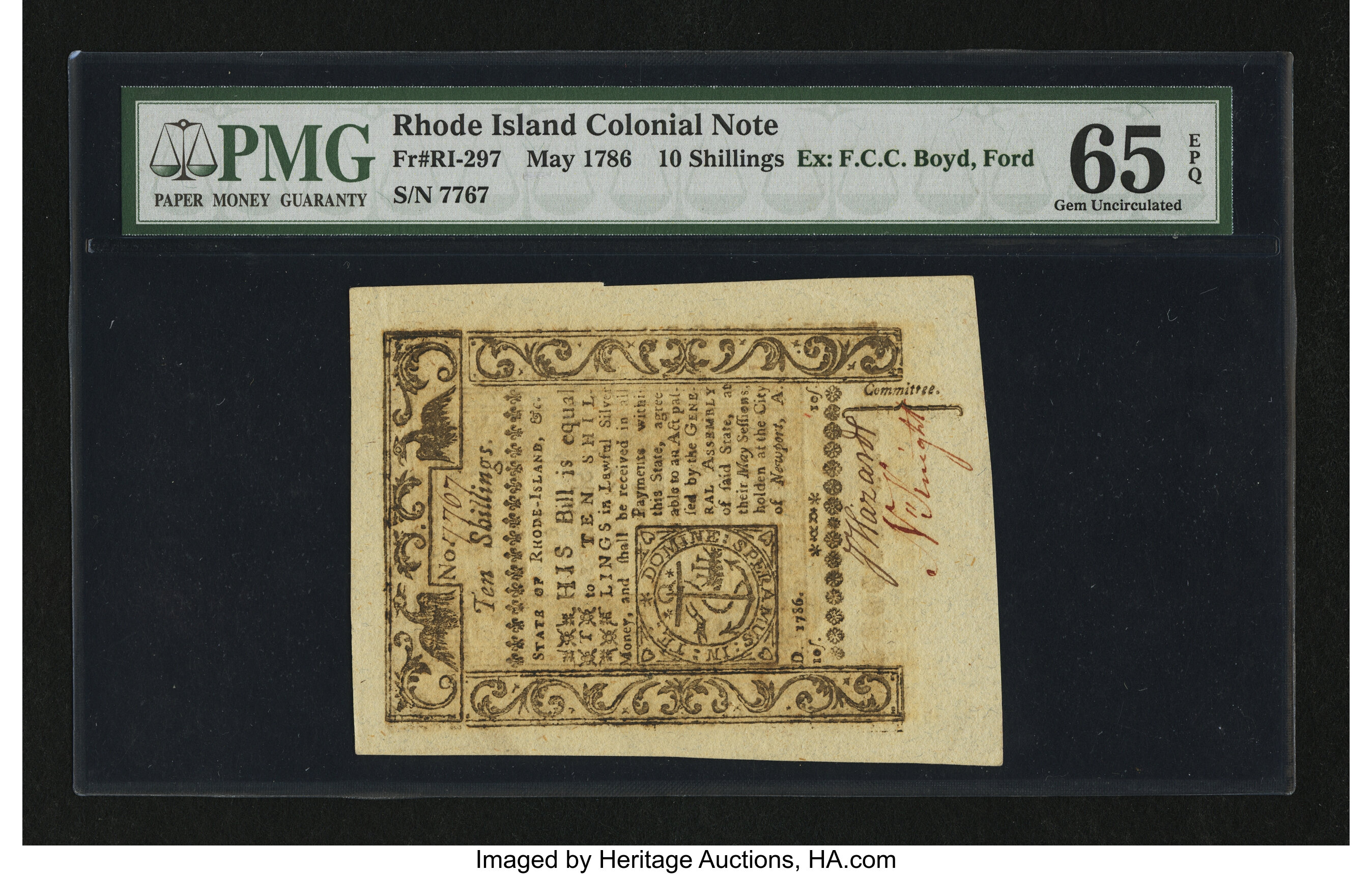 image for: Rhode Island May 1786 10s PMG Gem Uncirculated 65 EPQ....