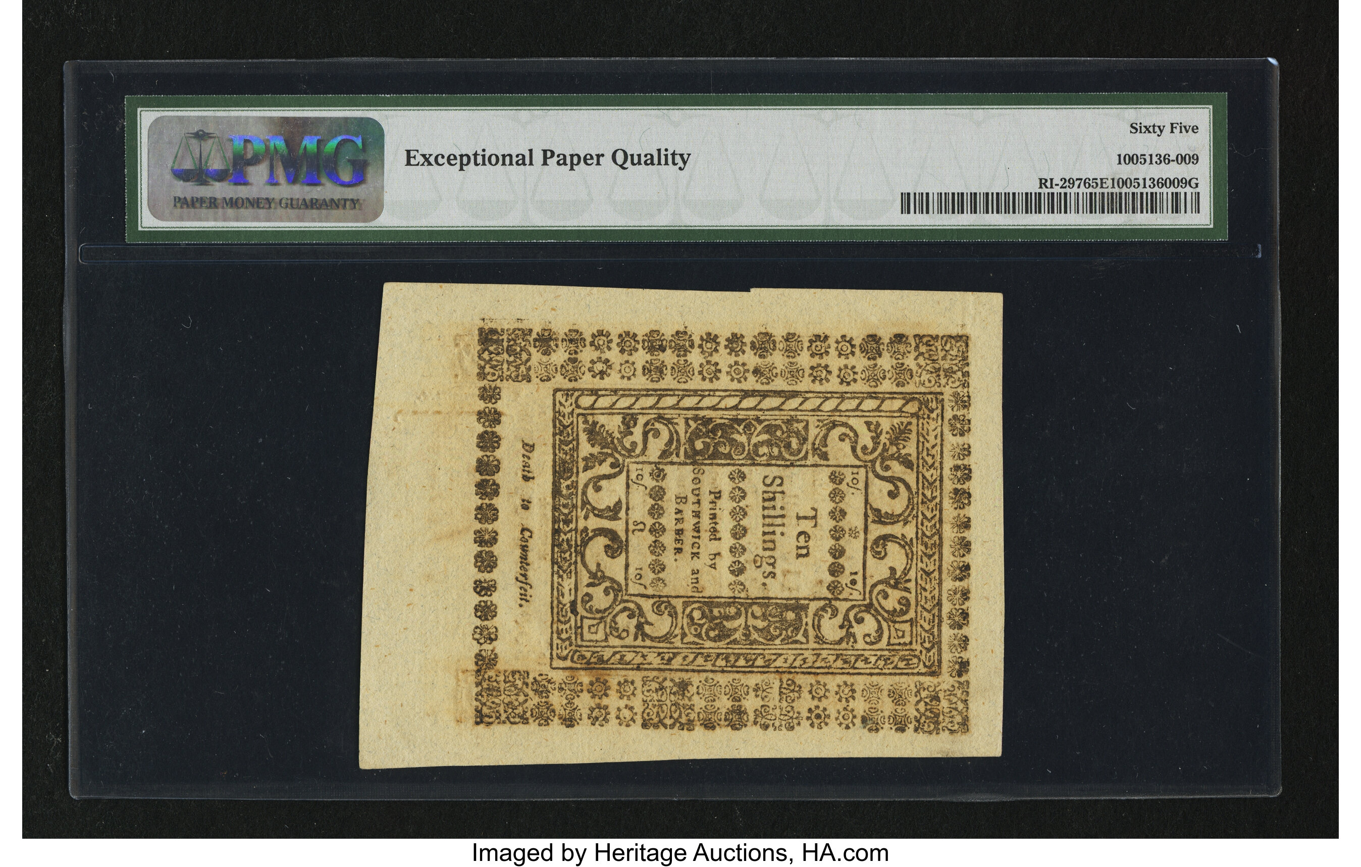 image for: Rhode Island May 1786 10s PMG Gem Uncirculated 65 EPQ....
