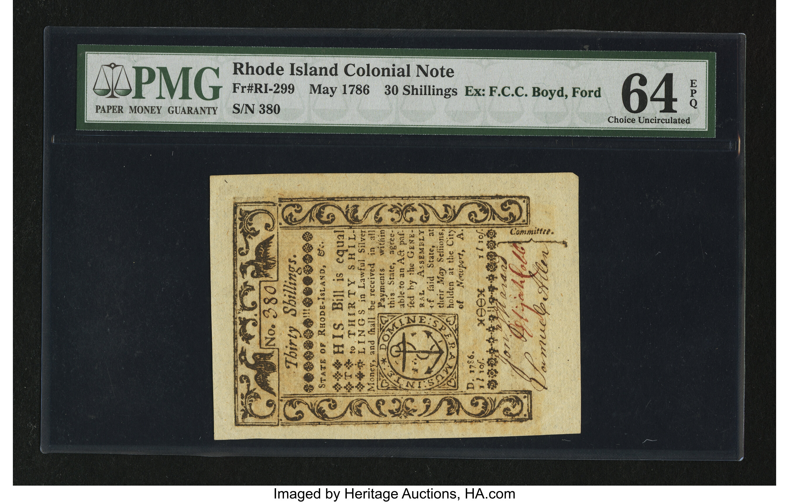 image for: Rhode Island May 1786 30s PMG Choice Uncirculated 64 EPQ....