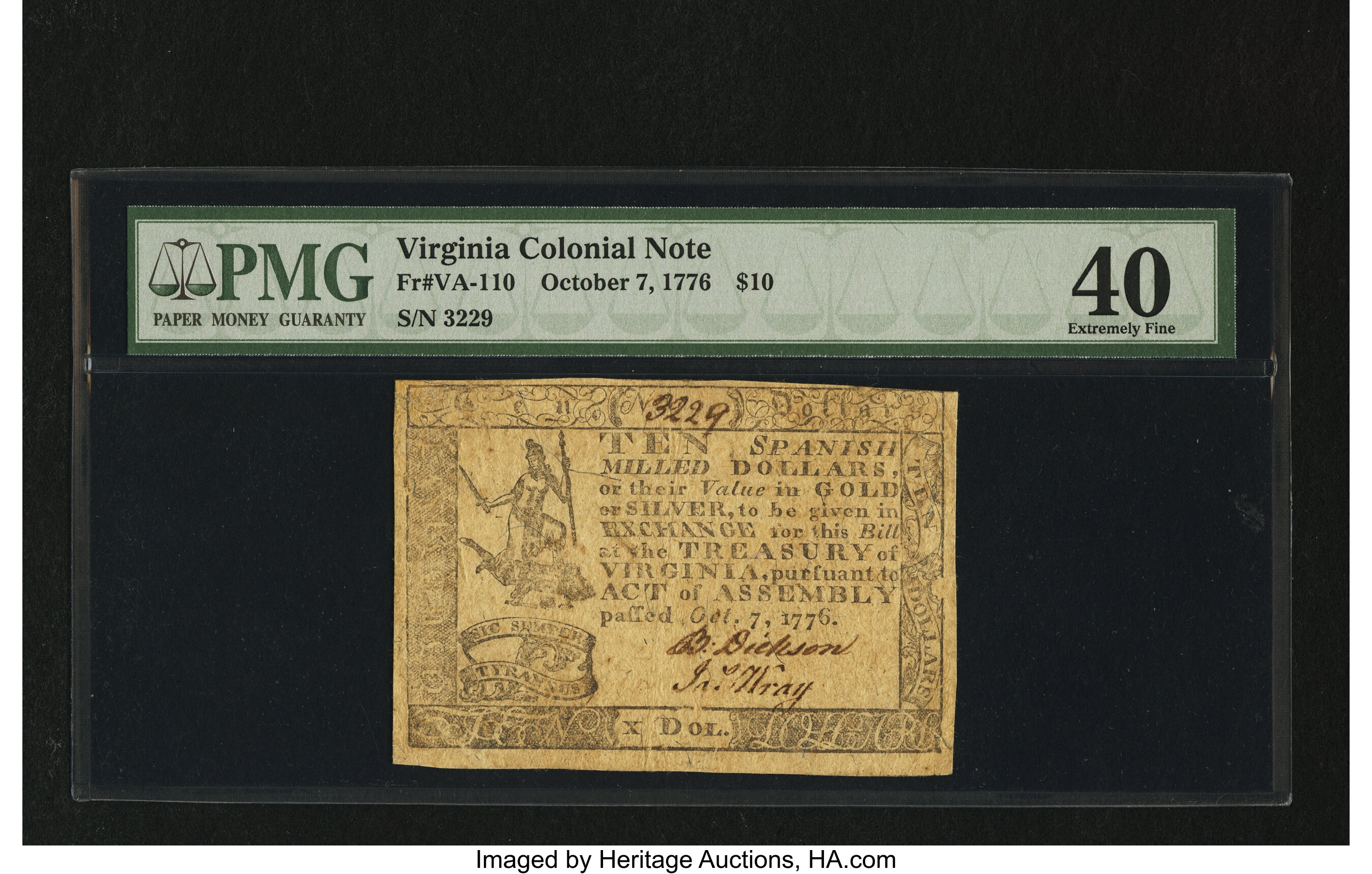 image for: Virginia October 7, 1776 $10 PMG Extremely Fine 40....