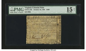 image for: Virginia October 16, 1780 $400 PMG Choice Fine 15 Net....