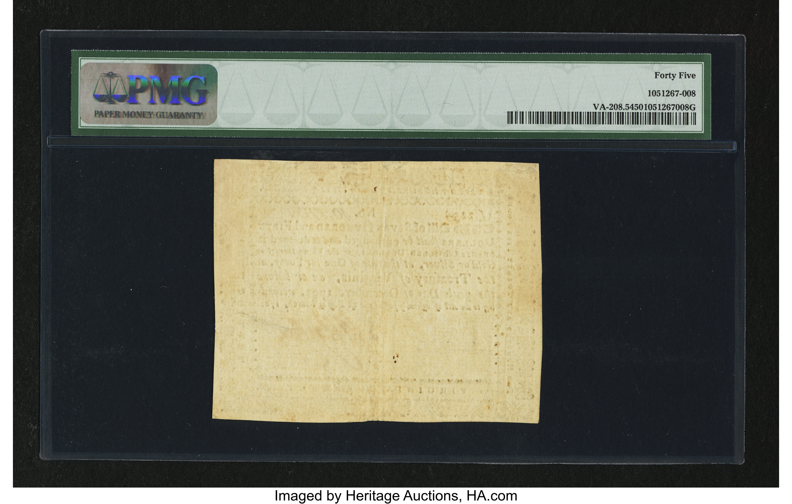 image for: Virginia March 1, 1781 $750 PMG Choice Extremely Fine 45....