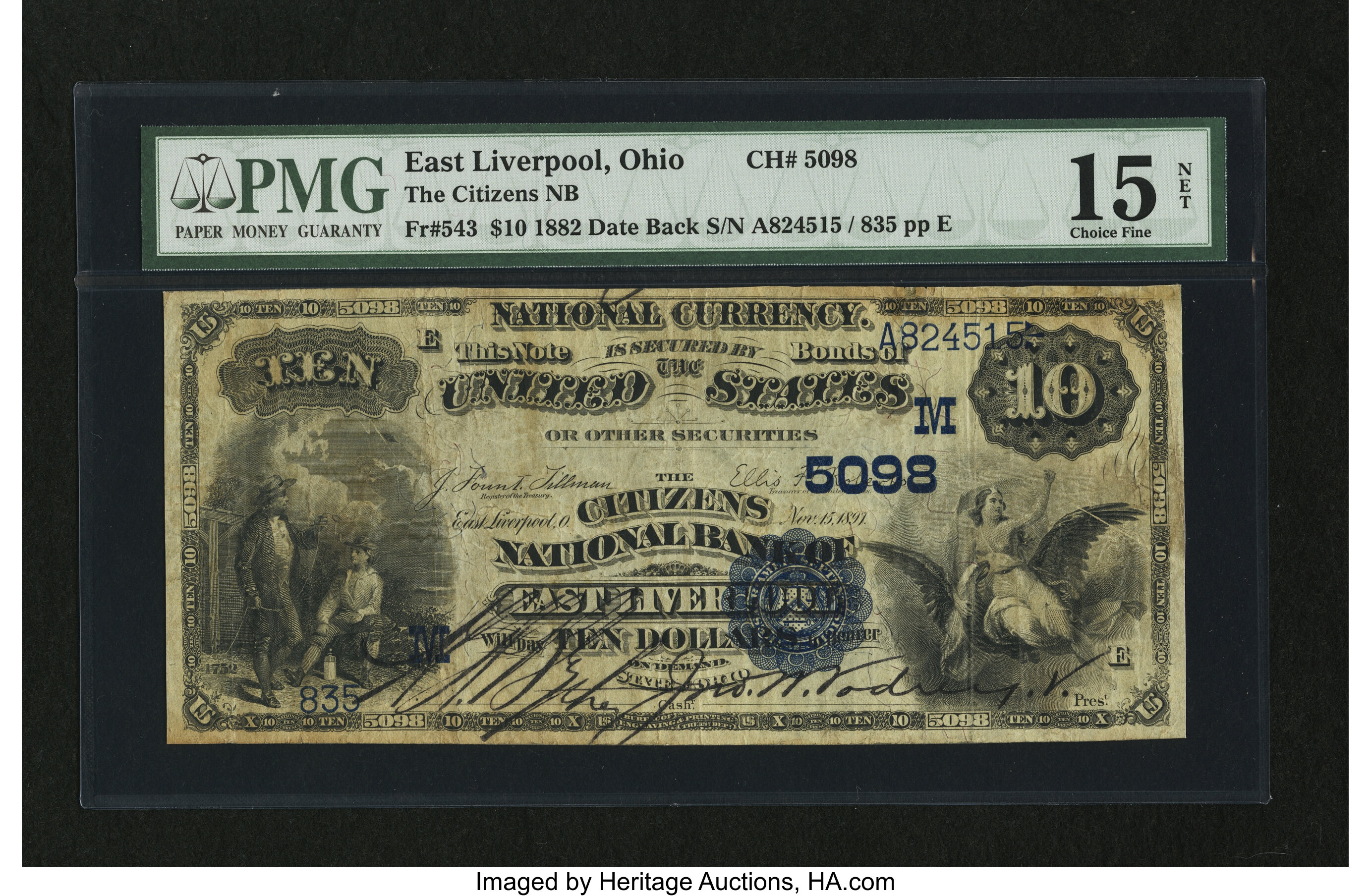 image for: East Liverpool, OH - $10 1882 Date Back Fr. 543 The Citizens NB Ch. # (M)5098...
