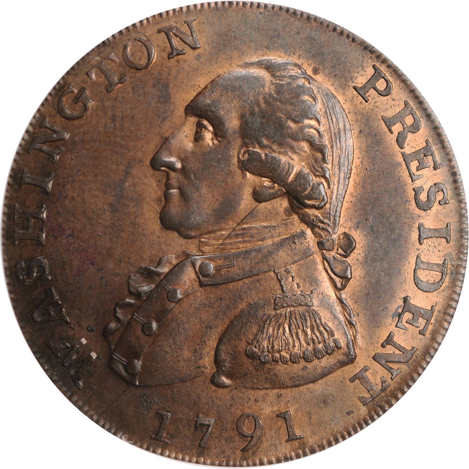 image for: 1791 Washington Large Eagle Cent. W-10610, Baker-15. URS-11. Lettered Edge. MS-64 RB (PCGS). CAC.