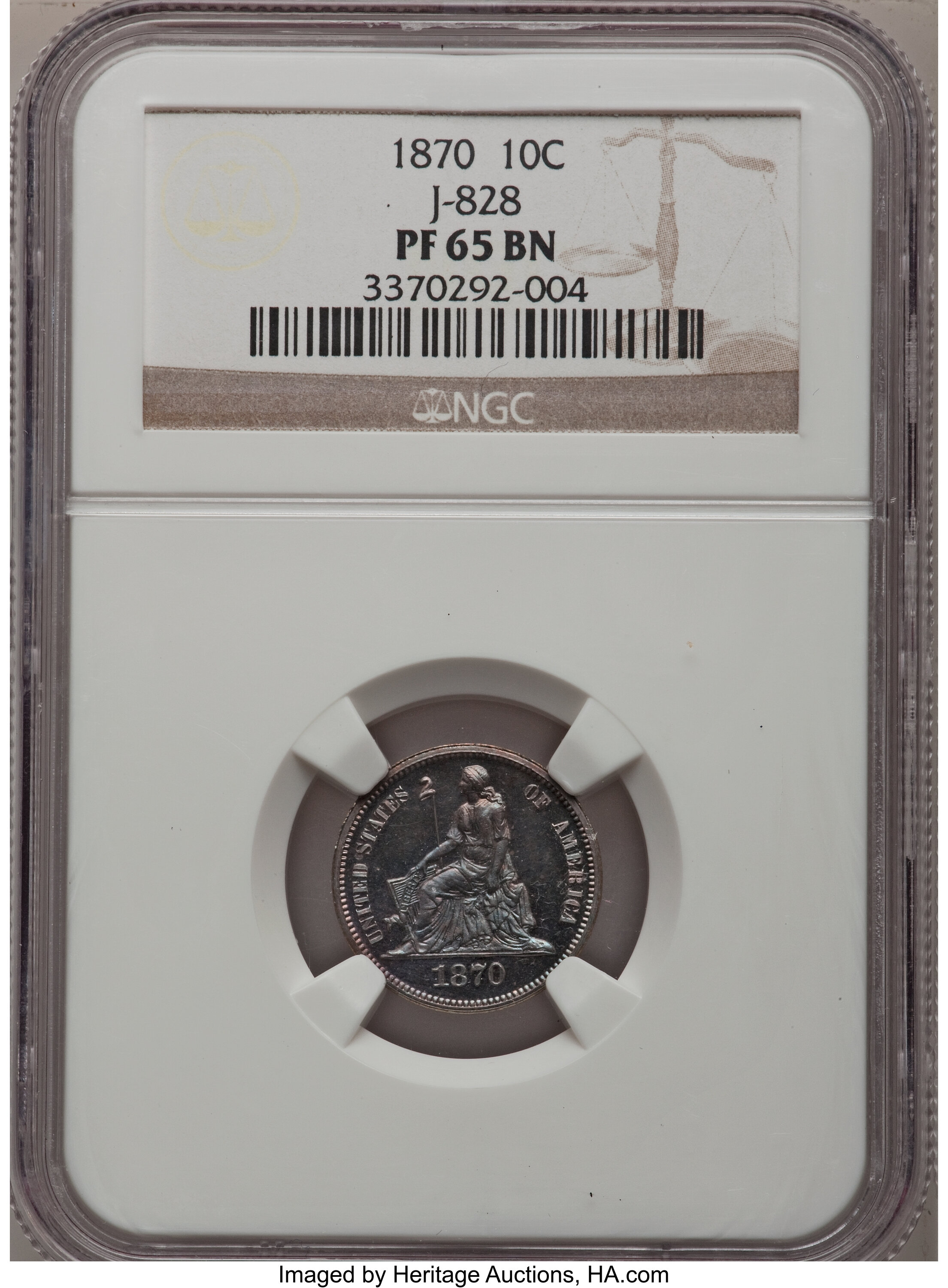 image for: 1870 10C Standard Silver Ten Cents, Judd-828, Pollock-918, High R.6, PR65 Brown NGC....