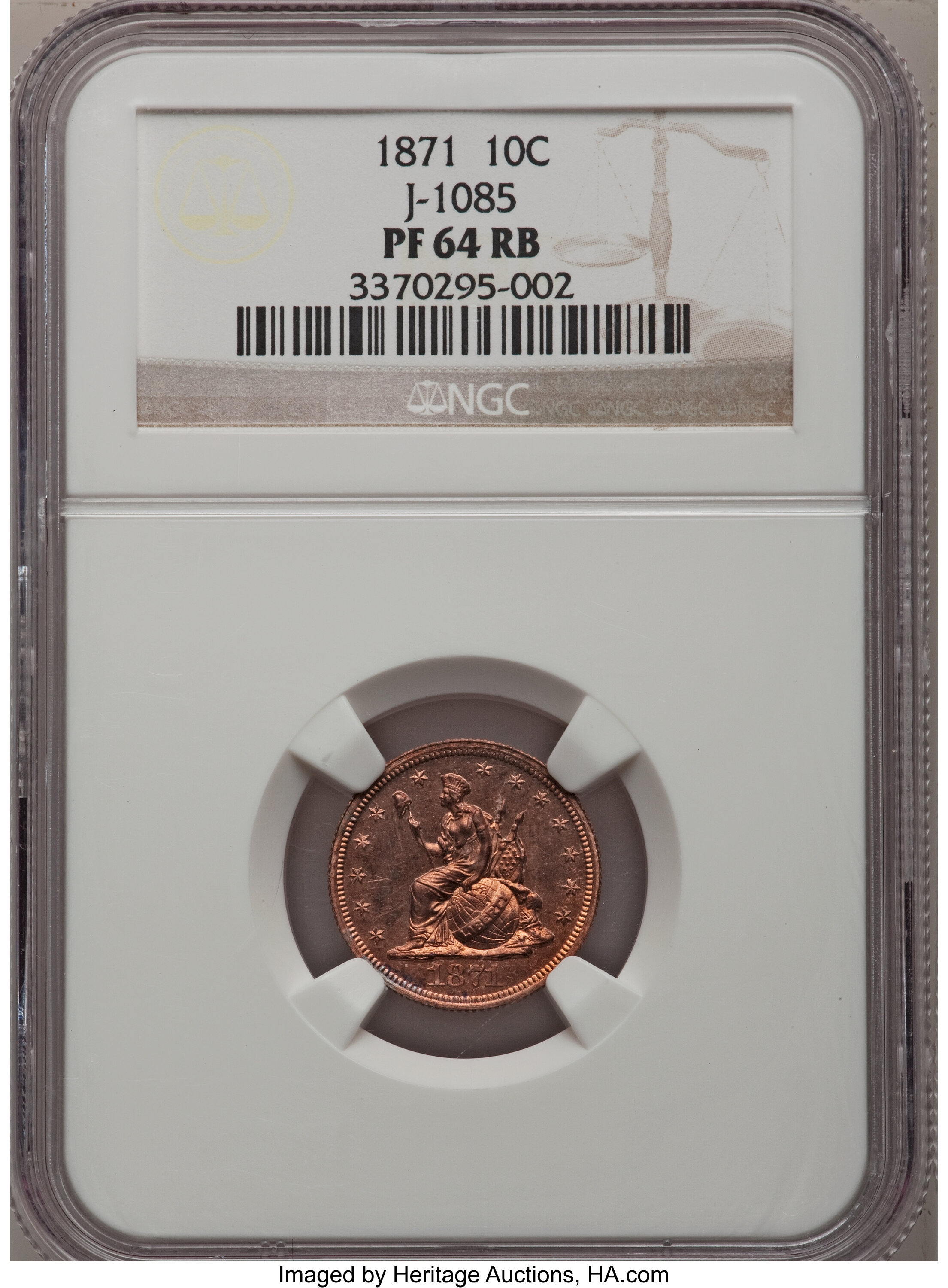 image for: 1871 10C Ten Cents, Judd-1085, Pollock-1221, R.7, PR64 Red and Brown NGC....