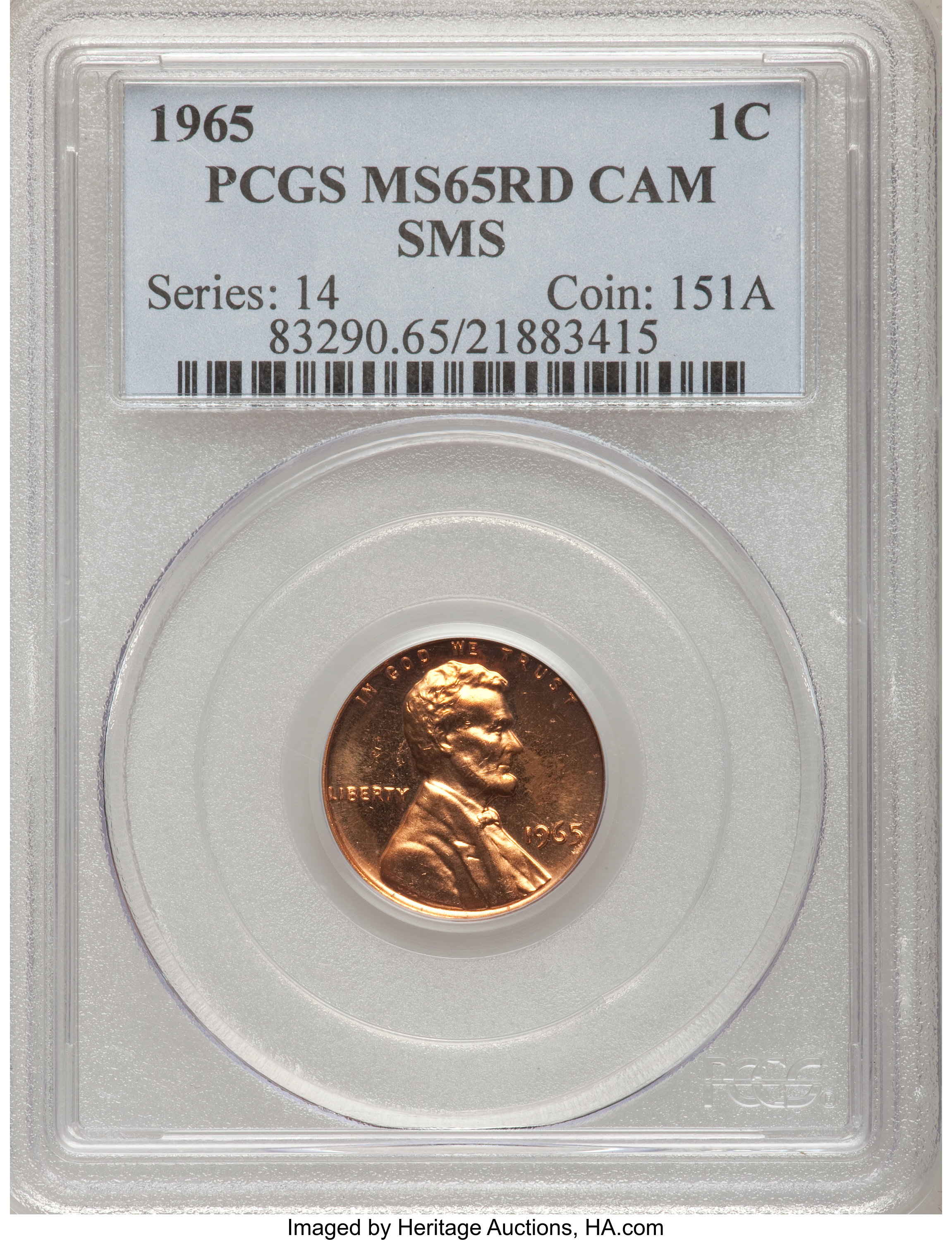 image for: 1965 1C SMS MS65 Cameo PCGS. PCGS Population (37/10). NGC Census: (20/28).   (#83290)...