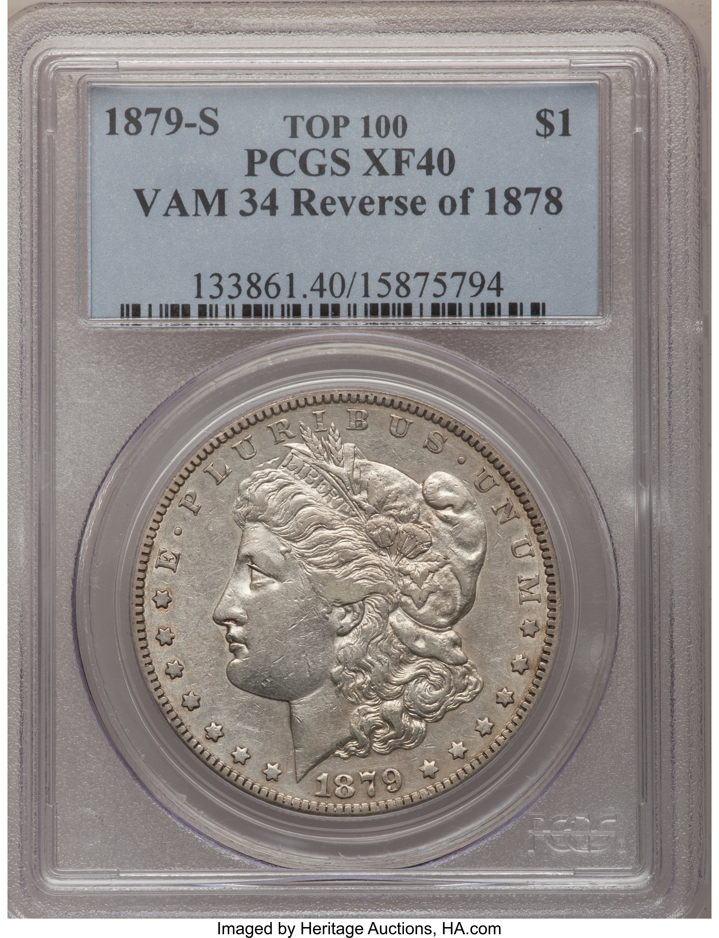 image for: 1879-S $1  Reverse of 1878 XF40 PCGS.  VAM-34. Top-100. PCGS Population (5/5). NGC Census: (0/0).   (#133861)...
