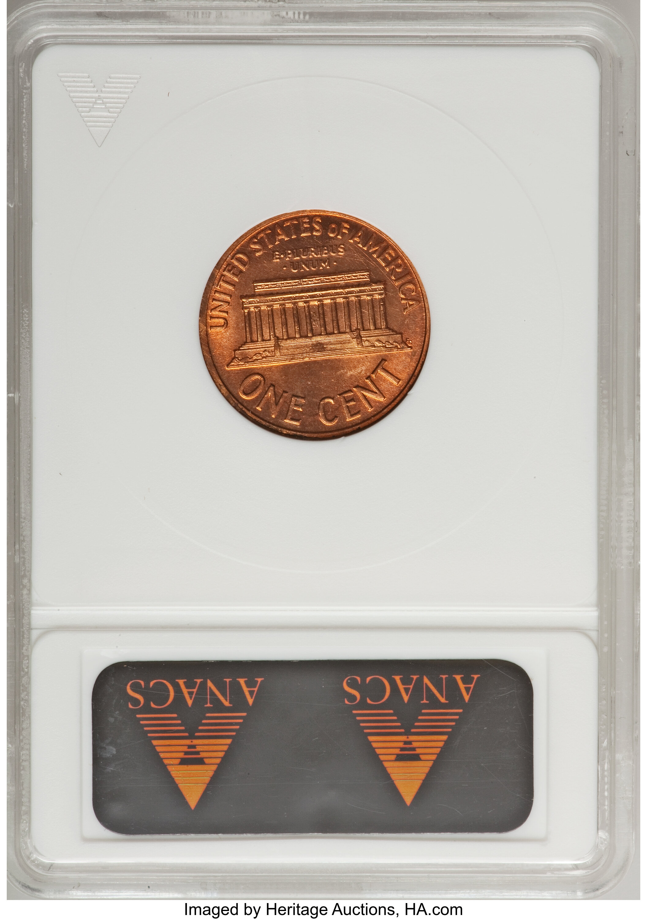 image for: (ND) 1C Lincoln Cent Strk Thru Late Cap Die MS64 Red ANACS. NGC Census: (11727/167007). PCGS Population (34985/207425).   (...