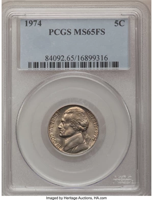 image for: 1974 5C MS65 Full Steps PCGS. PCGS Population (37/12). NGC Census: (1/3). (#84092)...