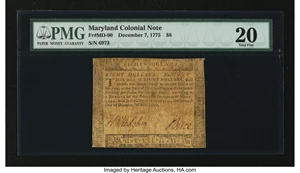image for: Maryland December 7, 1775 $8 PMG Very Fine 20....