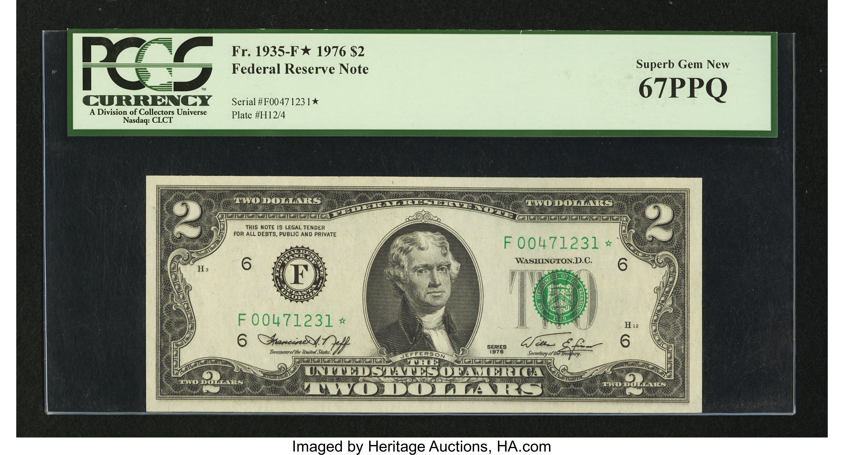image for: Fr. 1935-F* $2 1976 Federal Reserve Star Note. PCGS Superb Gem New 67PPQ....