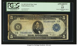image for: Fr. 849 $5 1914 Federal Reserve Note PCGS Apparent Fine 15....