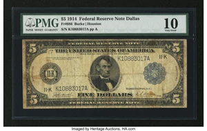 image for: Fr. 886 $5 1914 Federal Reserve Note PMG Very Good 10....