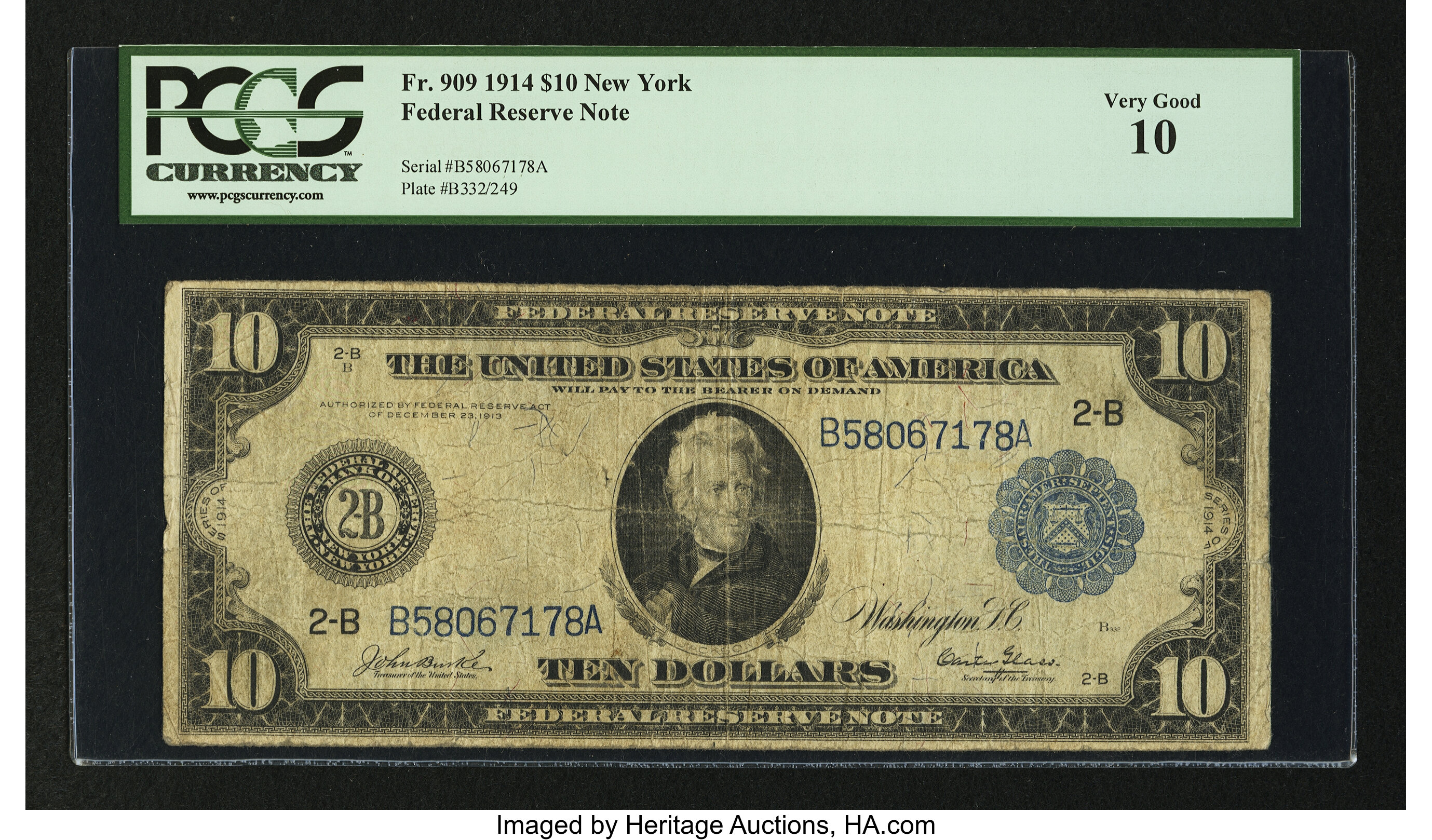 image for: Fr. 909 $10 1914 Federal Reserve Note PCGS Very Good 10....