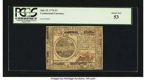 image for: Continental Currency July 22, 1776 $7 PCGS About New 53....