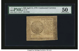 image for: Continental Currency April 11, 1778 $40 PMG About Uncirculated 50....