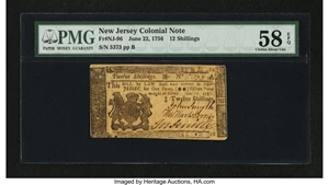 image for: New Jersey June 22, 1756 12s PMG Choice About Unc 58 EPQ....