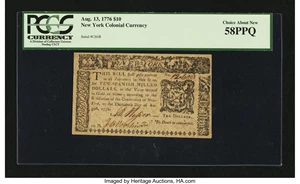 image for: New York August 13, 1776 $10 PCGS Choice About New 58PPQ....