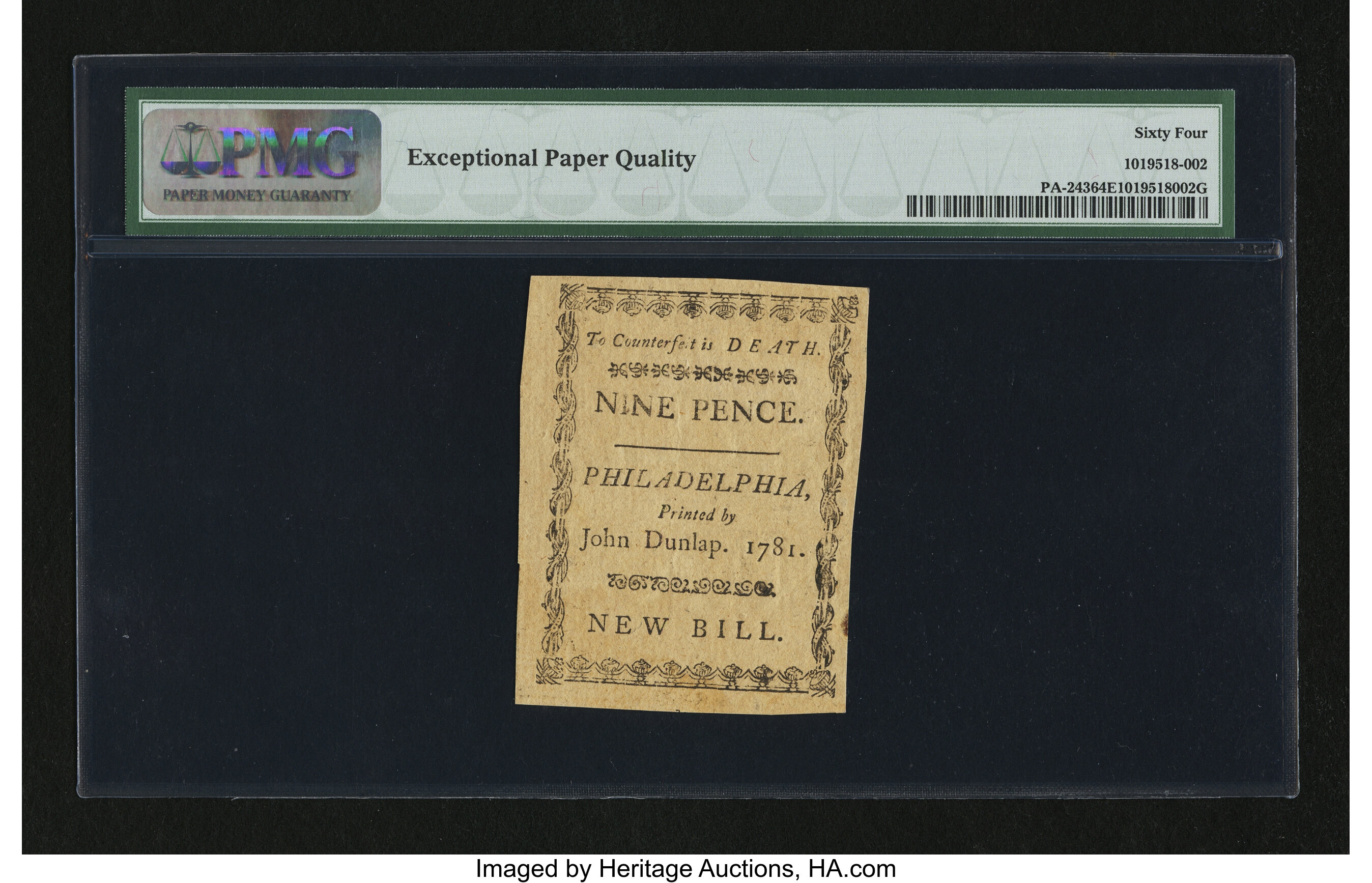 image for: Pennsylvania April 20, 1781 9d PMG Choice Uncirculated 64 EPQ....