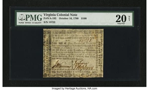 image for: Virginia October 16, 1780 $100 PMG Very Fine 20 Net....