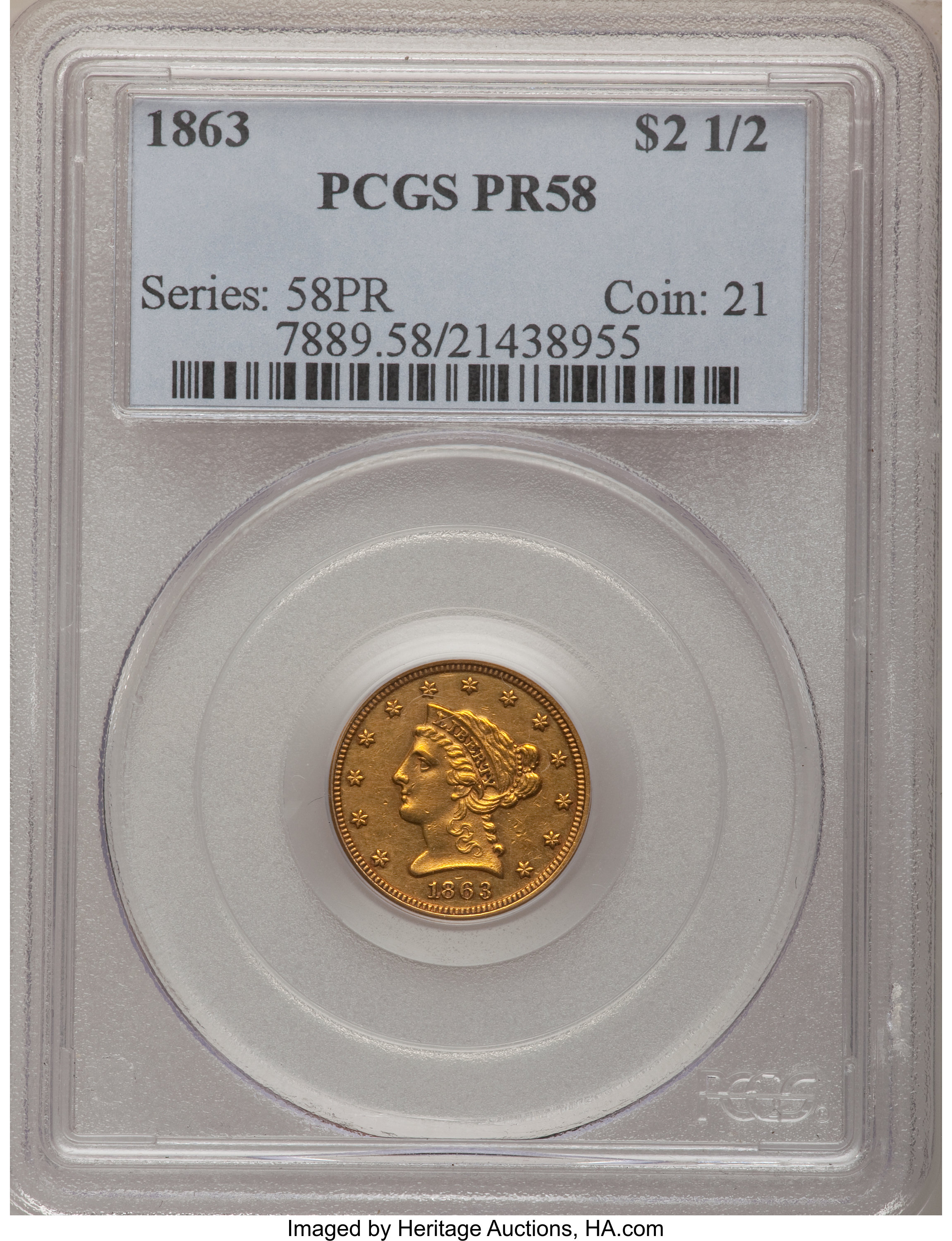 image for: 1863 $2 1/2 PR58 PCGS....