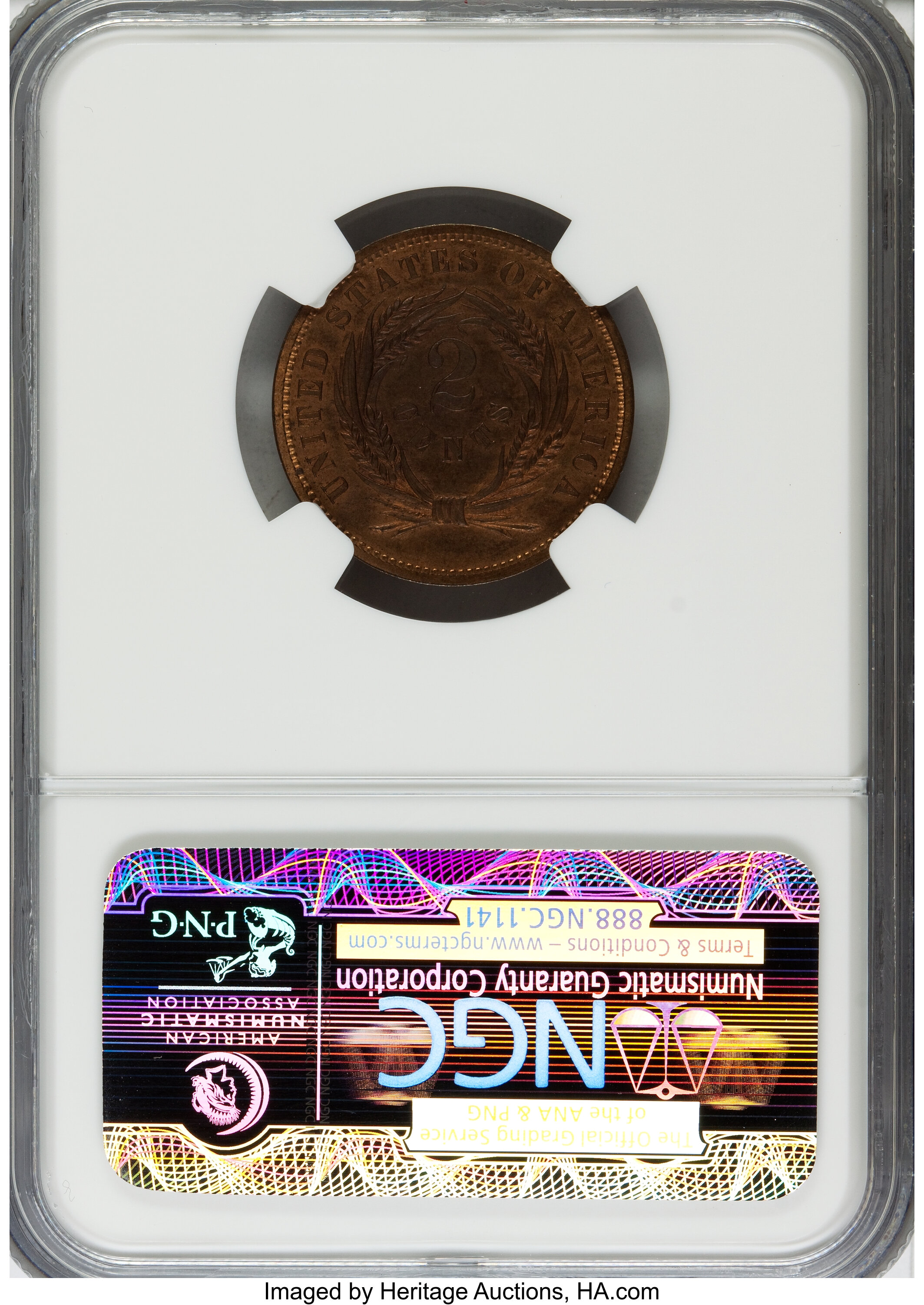 image for: 1863 2C Two Cents, Judd-305, Pollock-370, R.4, PR65 Red and Brown NGC....