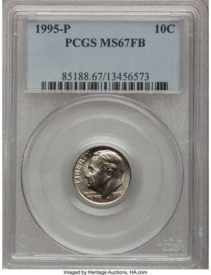 image for: 1995-P 10C MS67 Full Bands PCGS. PCGS Population (11/0). NGC Census: (10/1). Mintage: 1,125,500,032. (#85188)...