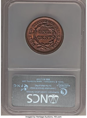 image for: 1857 1C Large Date--Altered Color--MS60 Red and Brown NCS. Unc Details. NGC Census: (0/58). PCGS Population (0/55). Min...