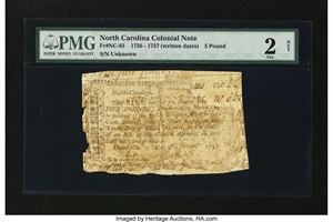 image for: North Carolina 1756 - 1757 (written dates) £5 PMG Fair 2 Net....