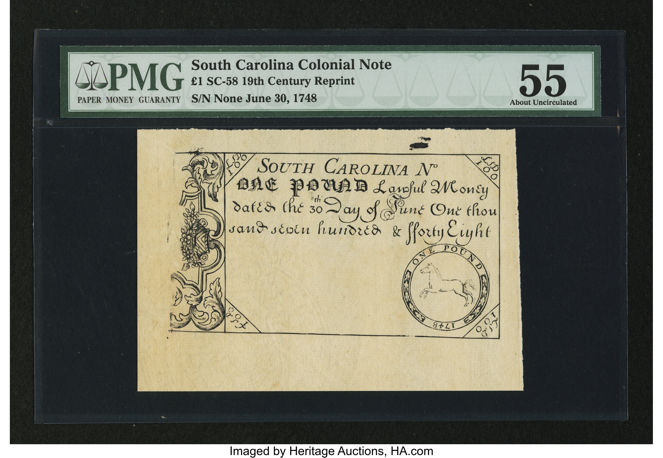 image for: 19th Century Reprint South Carolina June 30, 1748 £1 PMG About Uncirculated 55....