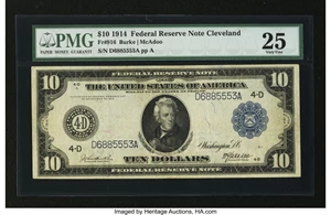 image for: Fr. 916 $10 1914 Federal Reserve Note PMG Very Fine 25....