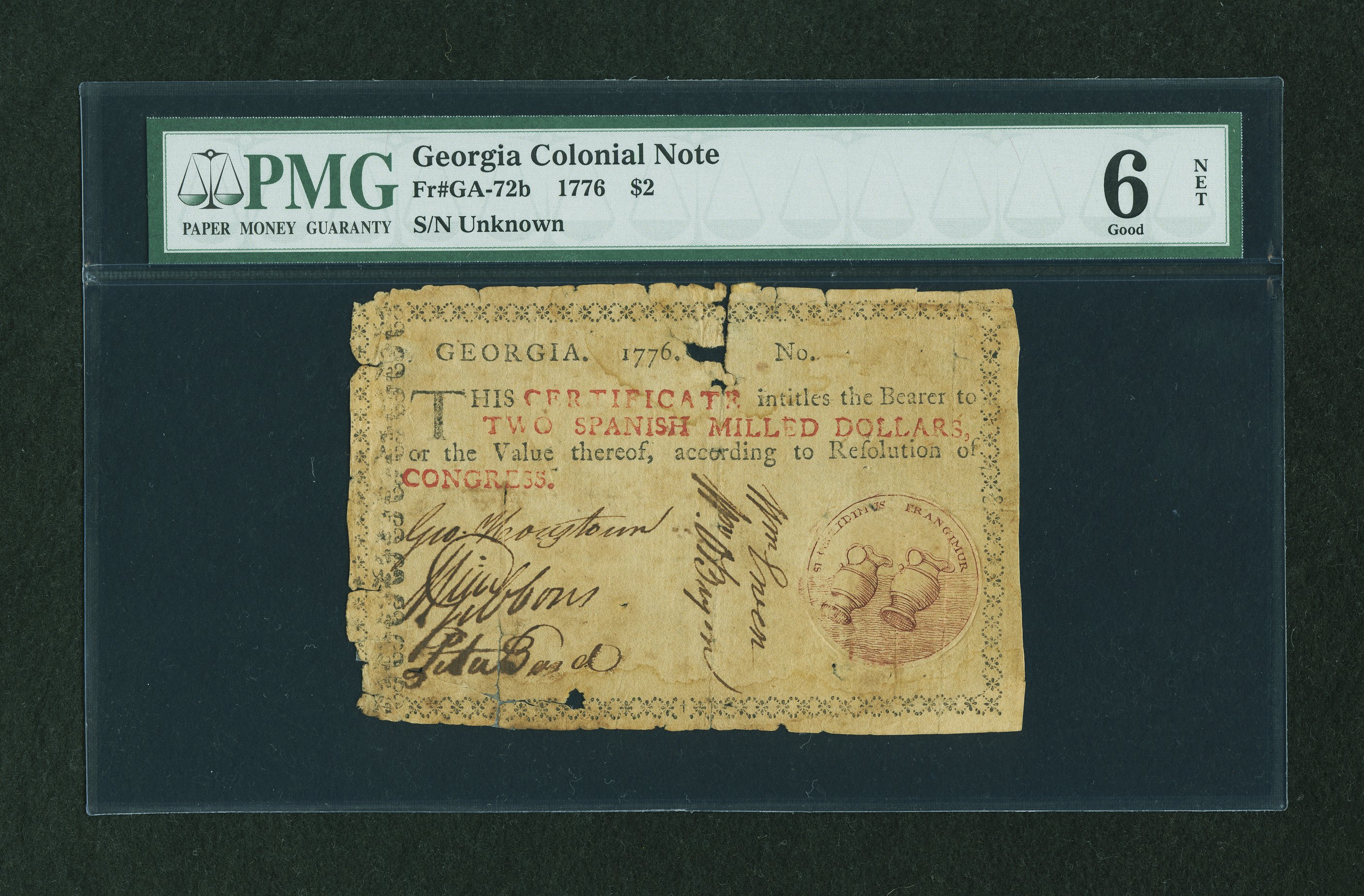 image for: Georgia 1776 $2 PMG Good 6 Net....