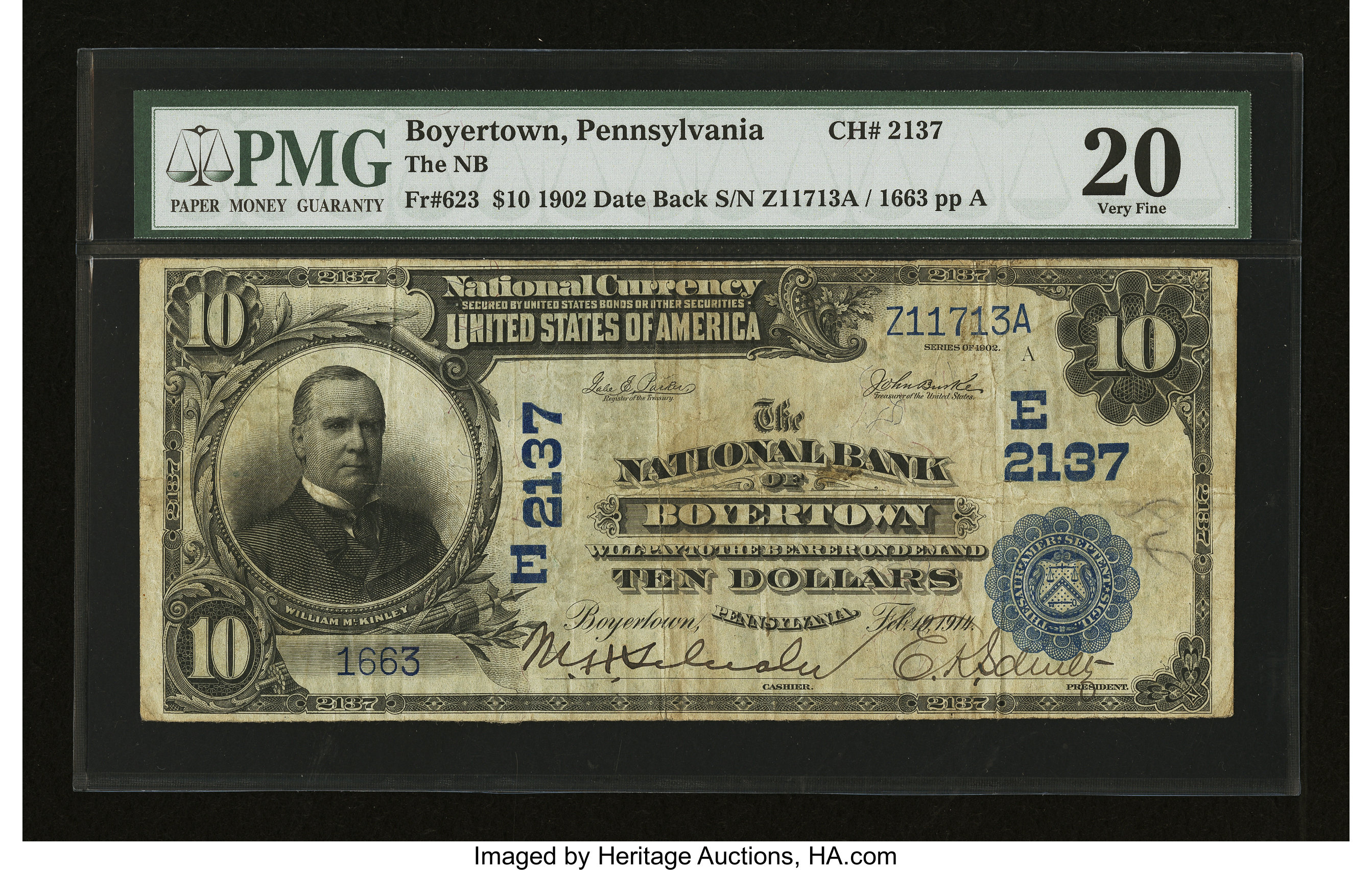 image for: Boyertown, PA - $10 1902 Date Back Fr. 623 The NB of Boyertown Ch. # (E)2137...