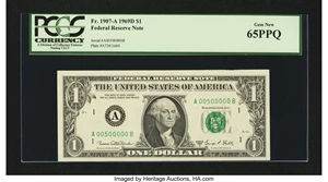 image for: Fancy Serial Number Fr. 1907-A $1 1969D Federal Reserve Note. PCGS Gem New 65PPQ....