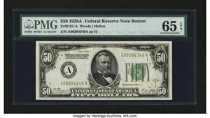 image for: Fr. 2101-A $50 1928A Federal Reserve Note. PMG Gem Uncirculated 65 EPQ....