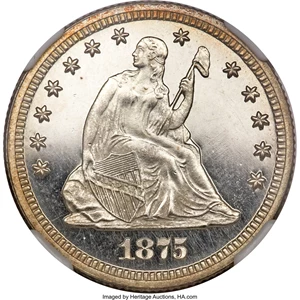 image for: 1875 Seated Quarter PR63 Ultra Cameo NGC....