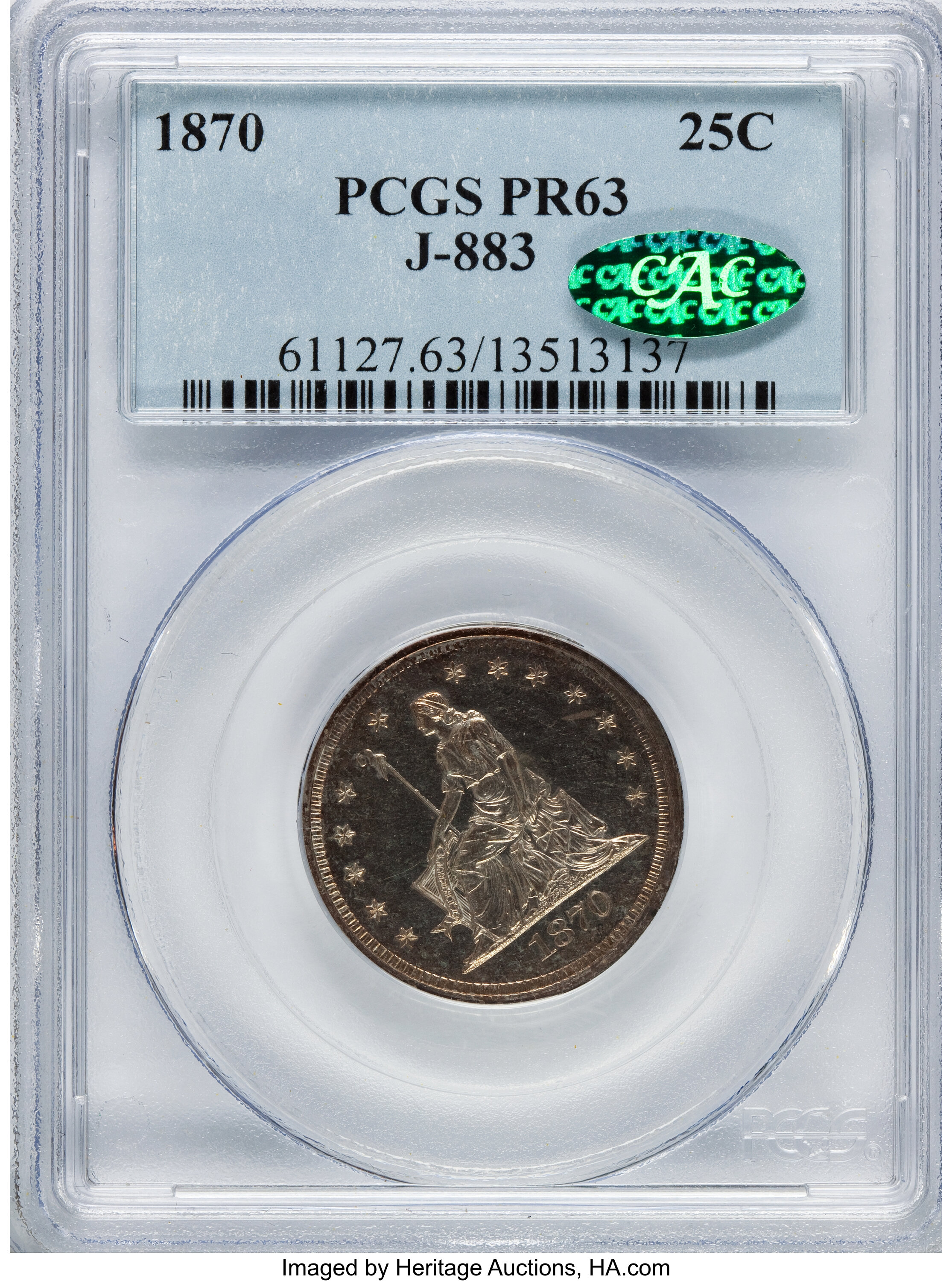 image for: 1870 25C Quarter Dollar, Judd-883, Pollock-981, Low R.7, PR63 PCGS. CAC....